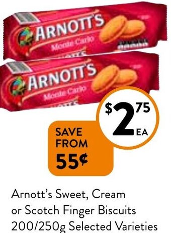 Foodworks Arnott's Sweet, Cream or Scotch Finger Biscuits 200/250g offer