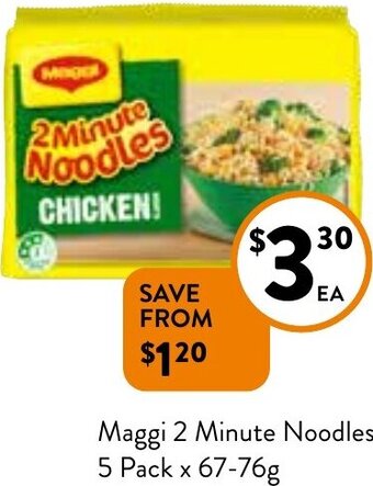 Foodworks Maggi 2 Minute Noodles 5 Pack x 67-76g offer