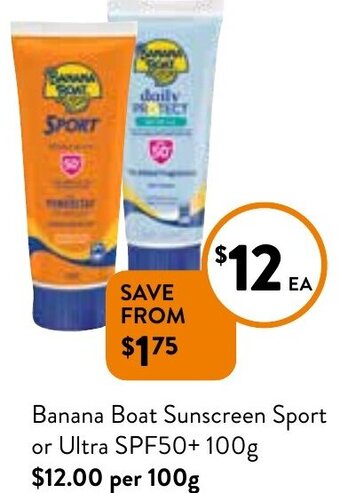 Foodworks Banana Boat Sunscreen Sport or Ultra SPF50+ 100g offer