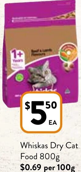 Foodworks Whiskas Dry Cat Food 800g offer