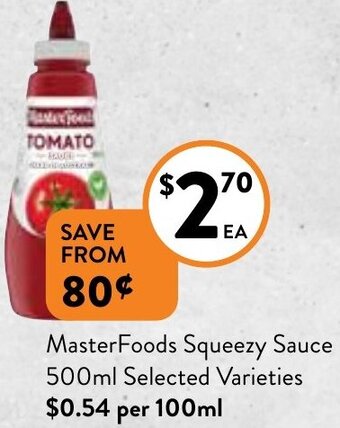 Foodworks MasterFoods Squeezy Sauce 500ml offer