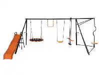 Mr Toys 6 Function Playworld Spin N Slide Swing Set with Slide and Web Swing offer