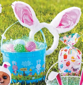 Woolworths Easter Rabbit Ears, Plastic Bucket or Cello Treat Bags Pk 12 offer