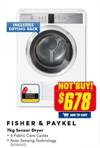 The Good Guys Fisher & Paykel - 7kg Sensor Dryer - DE7060G2 offer