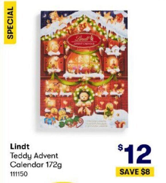 Lindt Teddy Advent Calendar 172g offer at BIG W