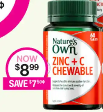 Priceline Nature's Own Zinc + C Chewable offer