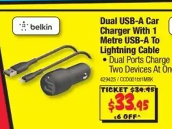 JB Hi-Fi Belkin - Dual USB-A Car Charger with 1 Metre USB-A to Lightning Cable offer