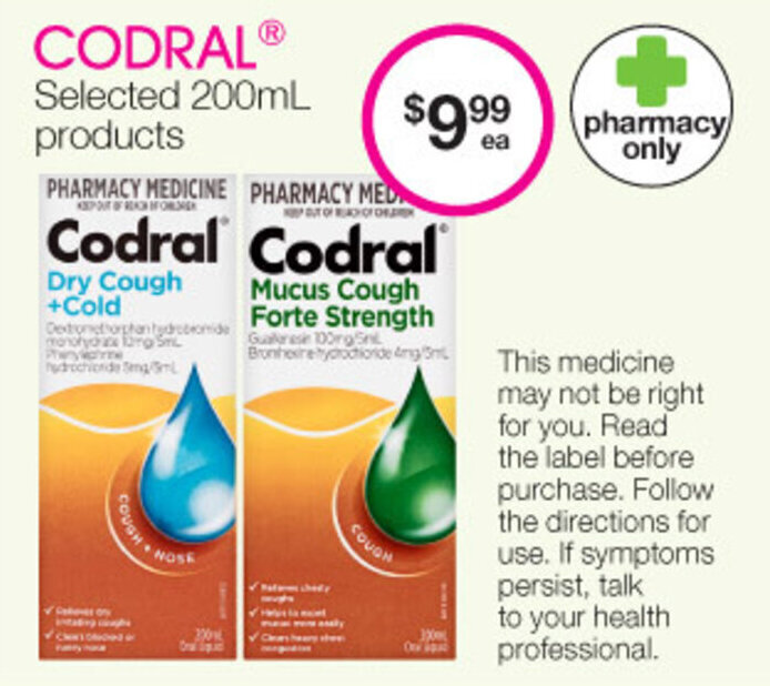 Codral Syrup Dry Cough+Cold / Mucus Cough Forte Strength offer at Priceline