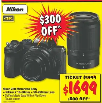 JB Hi-Fi Nikon - Z50 Mirrorless Body + Nikkor Z 16-50mm + 50-250mm Lens - 722250 offer