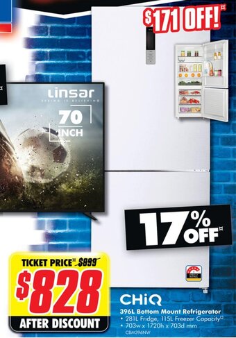 The Good Guys Chiq 396L Bottom Mount Refrigerator offer