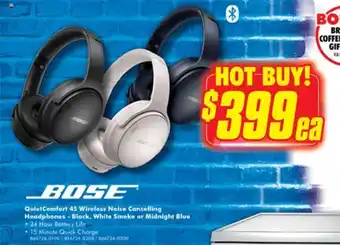 The Good Guys Bose QuietComfort 45 Wireless Noise Cancelling Headphones - Black , White Smoke Or Midnight Blue offer