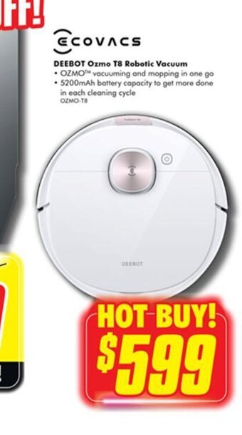 The Good Guys Ecovacs Deebot Ozmo T8 Robotic Vacuum offer