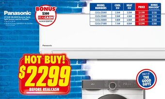 The Good Guys Panasonic C7.1kW H8.0kW Reverse Cycle Split System And Air Purifier offer