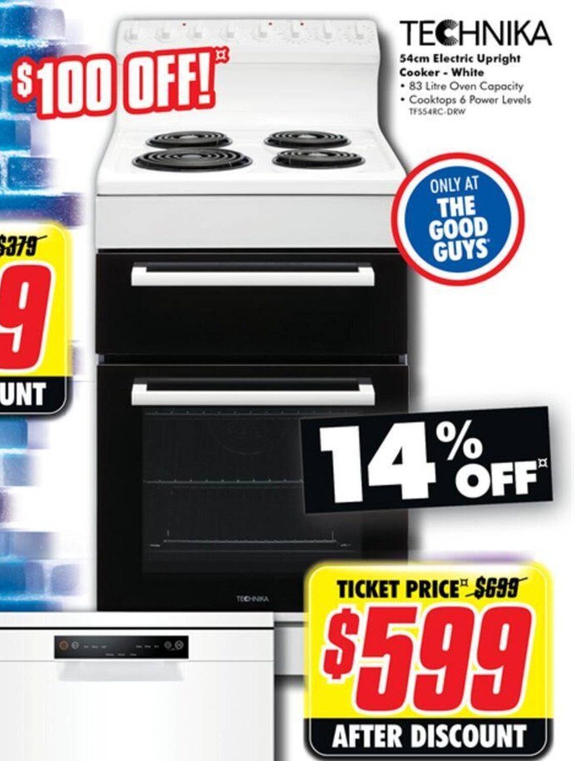 Technika 54cm Electric Upright Cooker White offer at The Good Guys