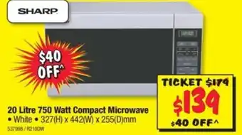 JB Hi-Fi Sharp 20 Litre 750 Watt Compact Microwave - 537998 offer