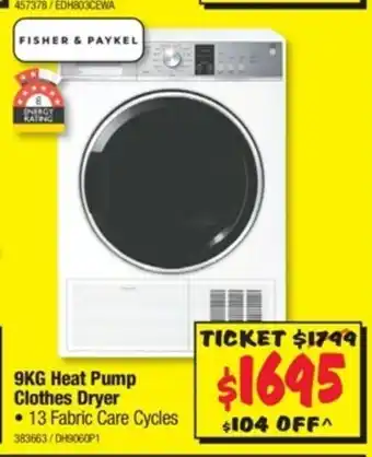 JB Hi-Fi Fisher & Paykel - 9kg Heat Pump Clothes Dryer - 383663 offer