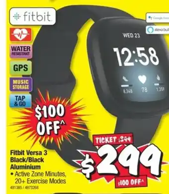 JB Hi-Fi Fitbit - Versa 3 Black/Black Aluminum - 481385 offer
