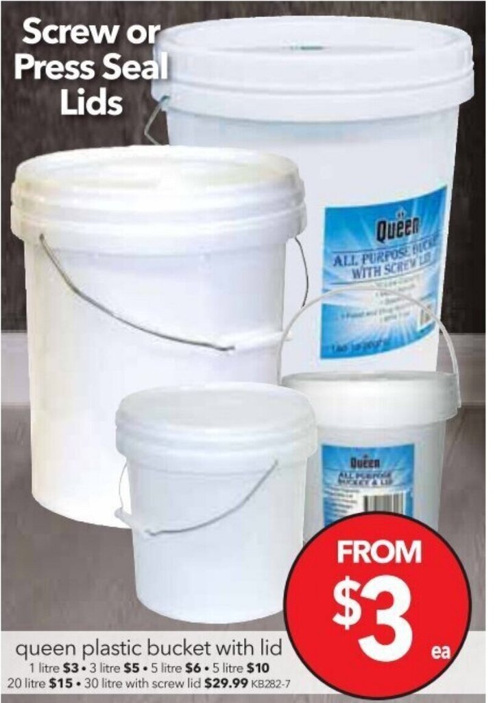 Queen Plastic Bucket With Lid 5Litre offer at Cheap as Chips