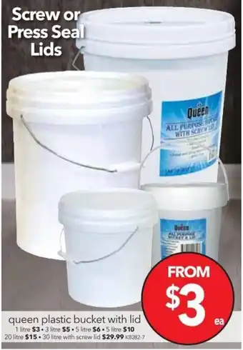 Cheap as Chips Queen Plastic Bucket With Lid - 30Litre With Screw Lid offer
