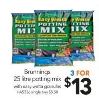 Cheap as Chips Brunnings 25Litre Potting Mix Easy Wetta Granules offer