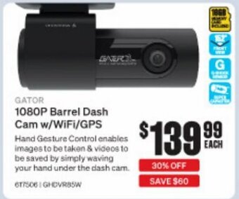 SuperCheap Auto Gator 1080p Barrel Dash Cam with Wifi/GPS offer