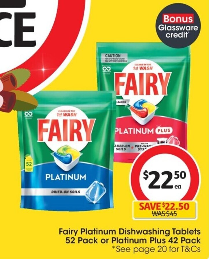 Fairy Platinum Dishwashing Tablets 52 Pack Or Platinum Plus 42 Pack