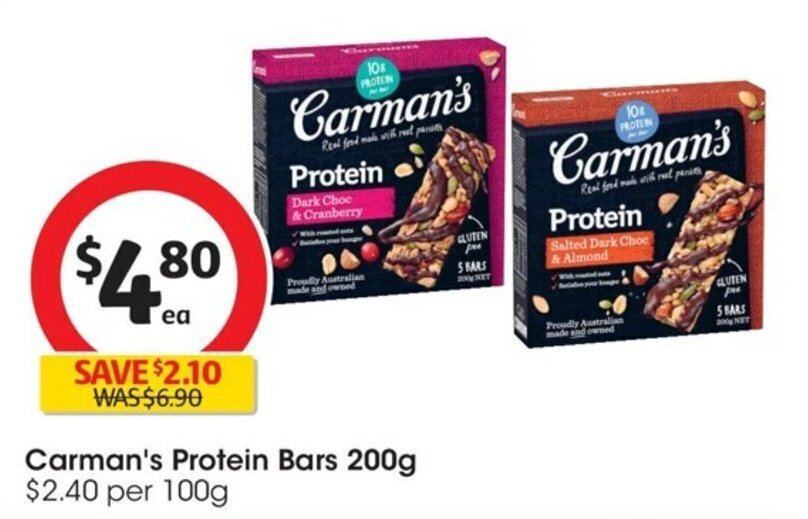 Carman's Protein Bars 200g offer at Coles