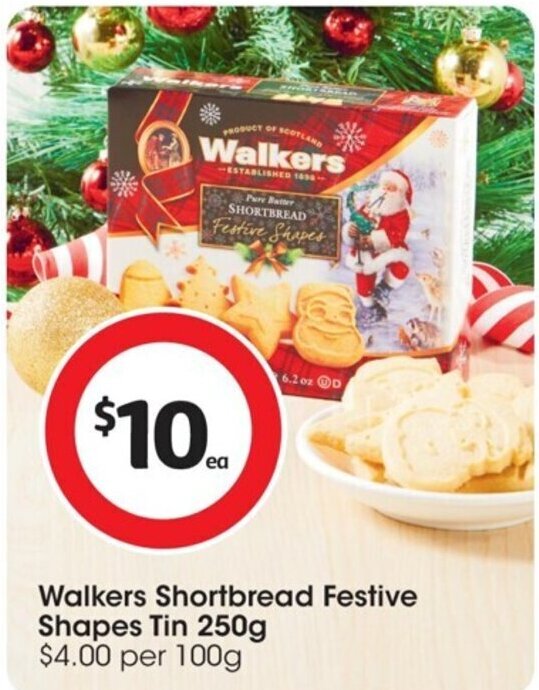 Walkers Shortbread Festive Shape Tin 250g offer at Coles