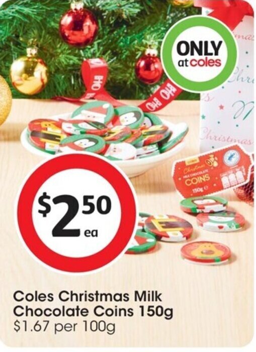 Coles Chocolate Milk Chocolate Coins 150g offer at Coles
