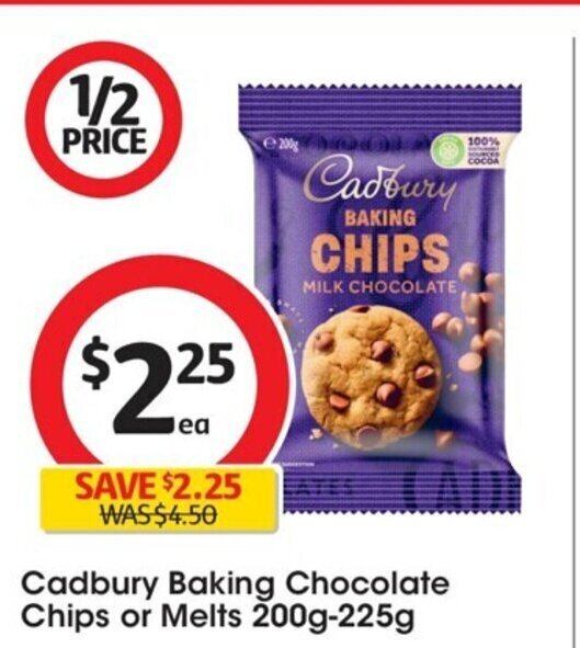 Cadbury Baking Chocolate Chips Or Melts 220g225g offer at Coles
