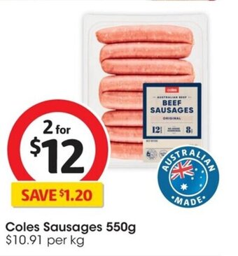 Coles Coles Sausages 550g offer