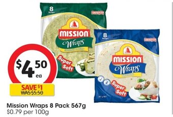 Coles Mission Wraps 8 Pack 567g offer
