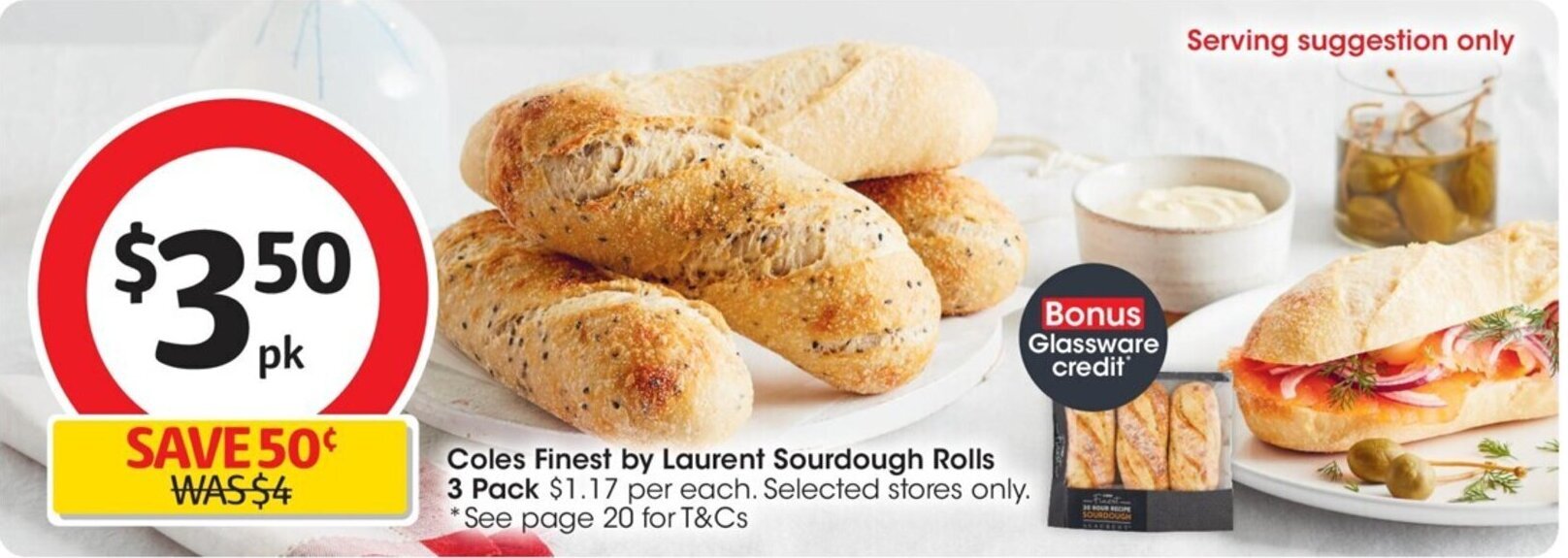 Coles Finest By Laurent Sourdough Rolls 3 pack offer at Coles