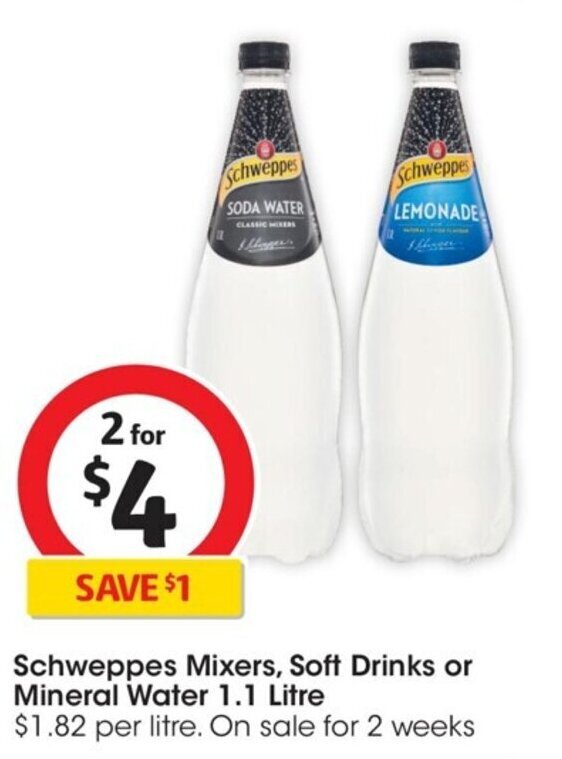 Schweppes Mixers, Soft Drinks Or Mineral Water offer at Coles