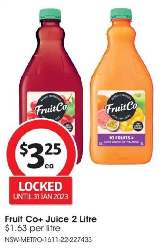 Fruit Co + Juice 2 Litre offer at Coles