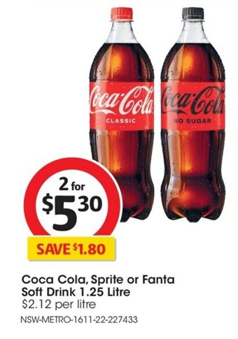 Coles Coca Cola, Sprite Or Fanta Soft Drink 1.25 Litre offer