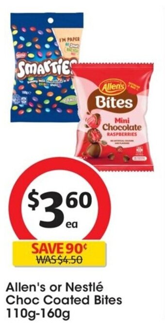 Coles Allen's Or Nestle Choc Coated Bites offer