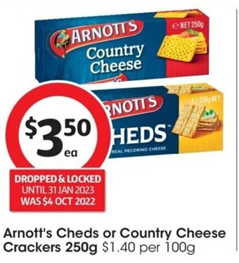 Coles Arnott's Cheds Or Country Cheese Crackers 250g offer