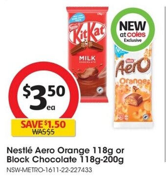 Coles Nestle Aero Orange 118g Or Block Chocolate 118g-200g offer
