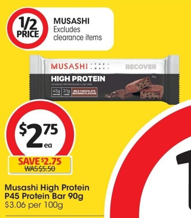Musashi High Protein P45 Protein Bar 90g offer at Coles