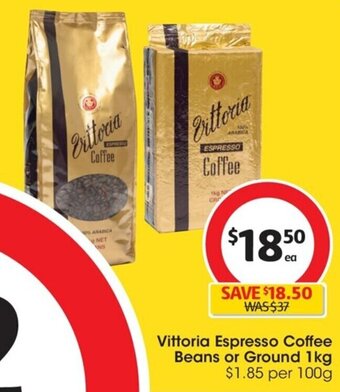 Coles Vittoria Espresso Coffee Beans Or Ground offer