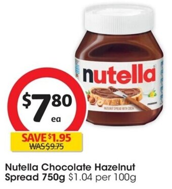 Coles Nutella Chocolate Hazelnut Spread 750g offer