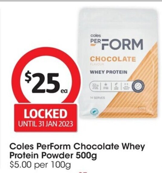 Coles perform Chocolate Whey Protein Powder 500g offer at Coles