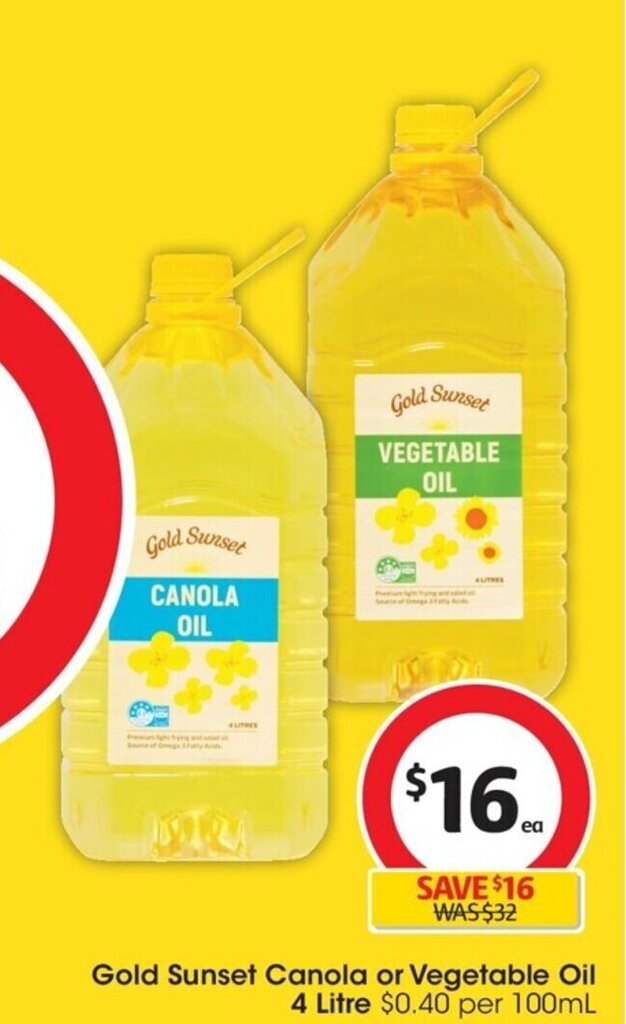 Gold Sunset Canola Or Vegetable Oil 4 Litre offer at Coles