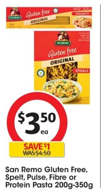 Coles San Remo Gluten Free, Spelt , Pulse, Fibre Or Protein Pasta offer
