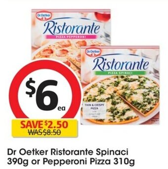 Coles Dr. Oetker Ristorante Spinaci 390g Or Pepperoni Pizza 310g offer