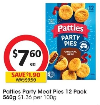 Coles Patties Party Meat Pies 12 Pack 560g offer