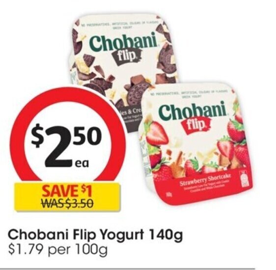 Chobani Flip Yogurt 140g offer at Coles