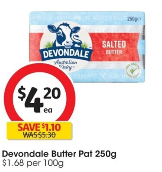 Devondale Butter Pat 250g offer at Coles