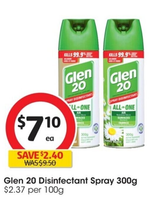 Glen 20 Disinfectant Spray 300g offer at Coles